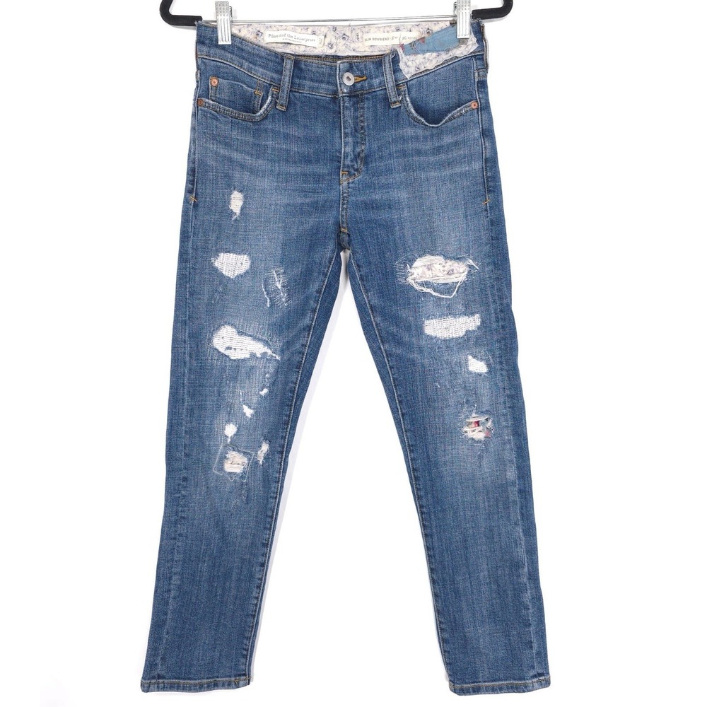ANTHROPOLOGIE PILCRO Jeans 26 Petite Patchwork Distressed Slim Boyfriend Floral